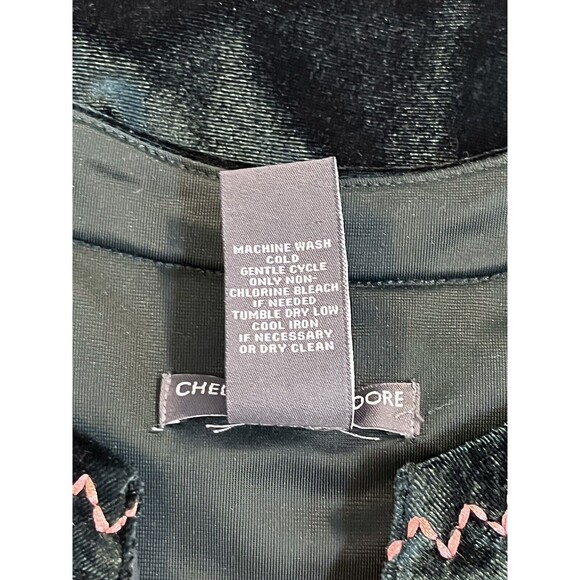 Chelsea & Theodore Shift Dress Womens Medium Green Velvet Embroidered Tassel - Picture 8 of 8